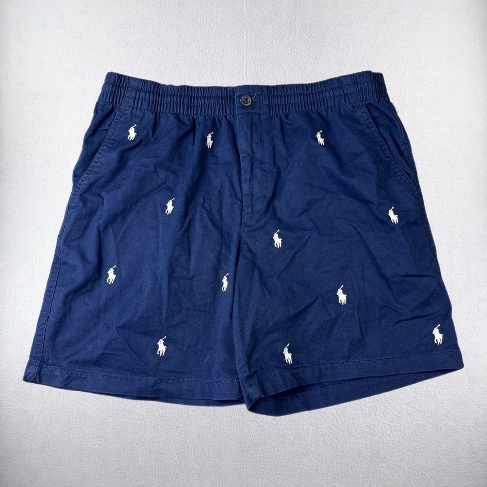 Polo Ralph Lauren Chino Shorts Boys 20 Navy Blue All Over Pony Logo